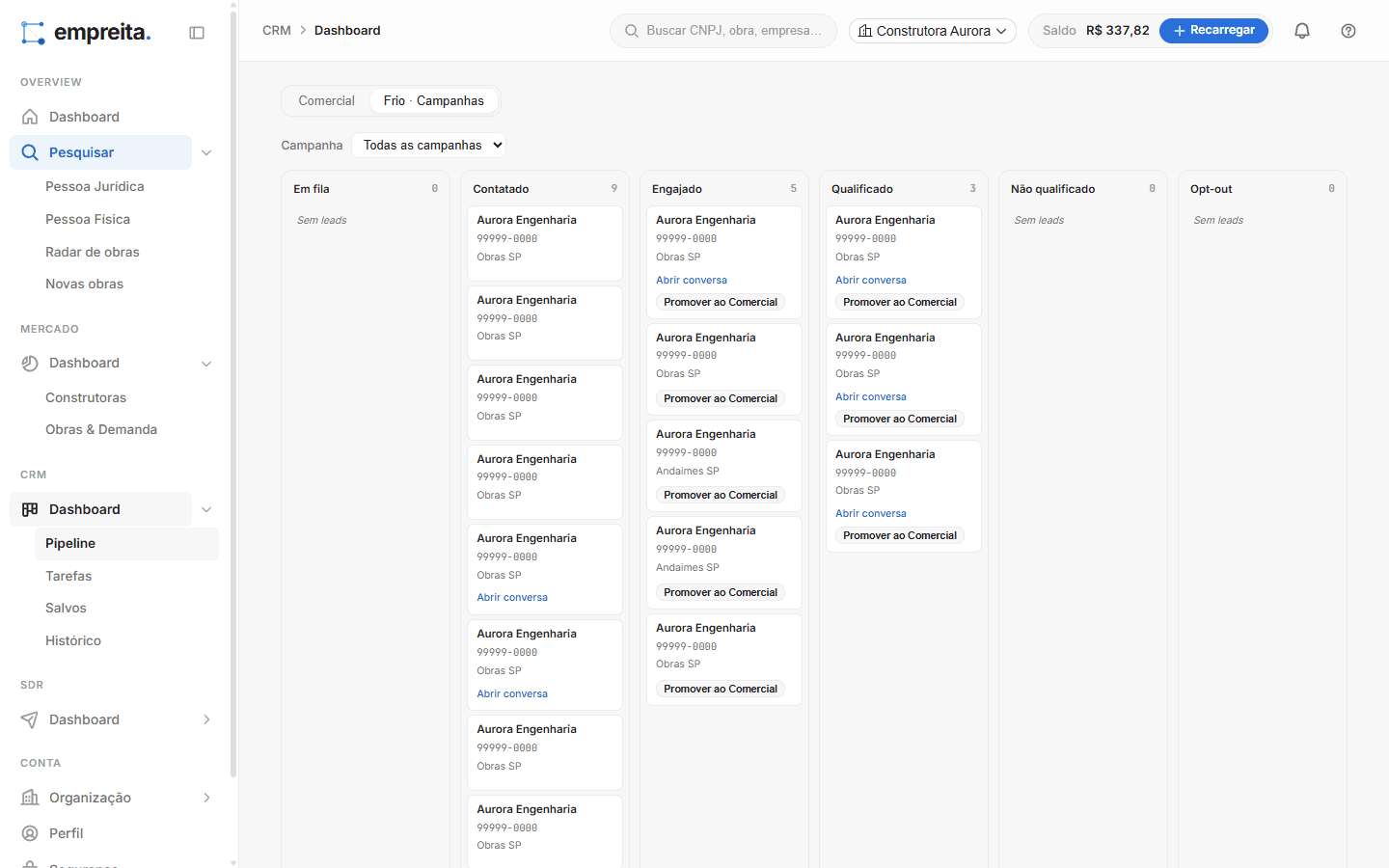Funil de vendas em Kanban no Conecta Lead