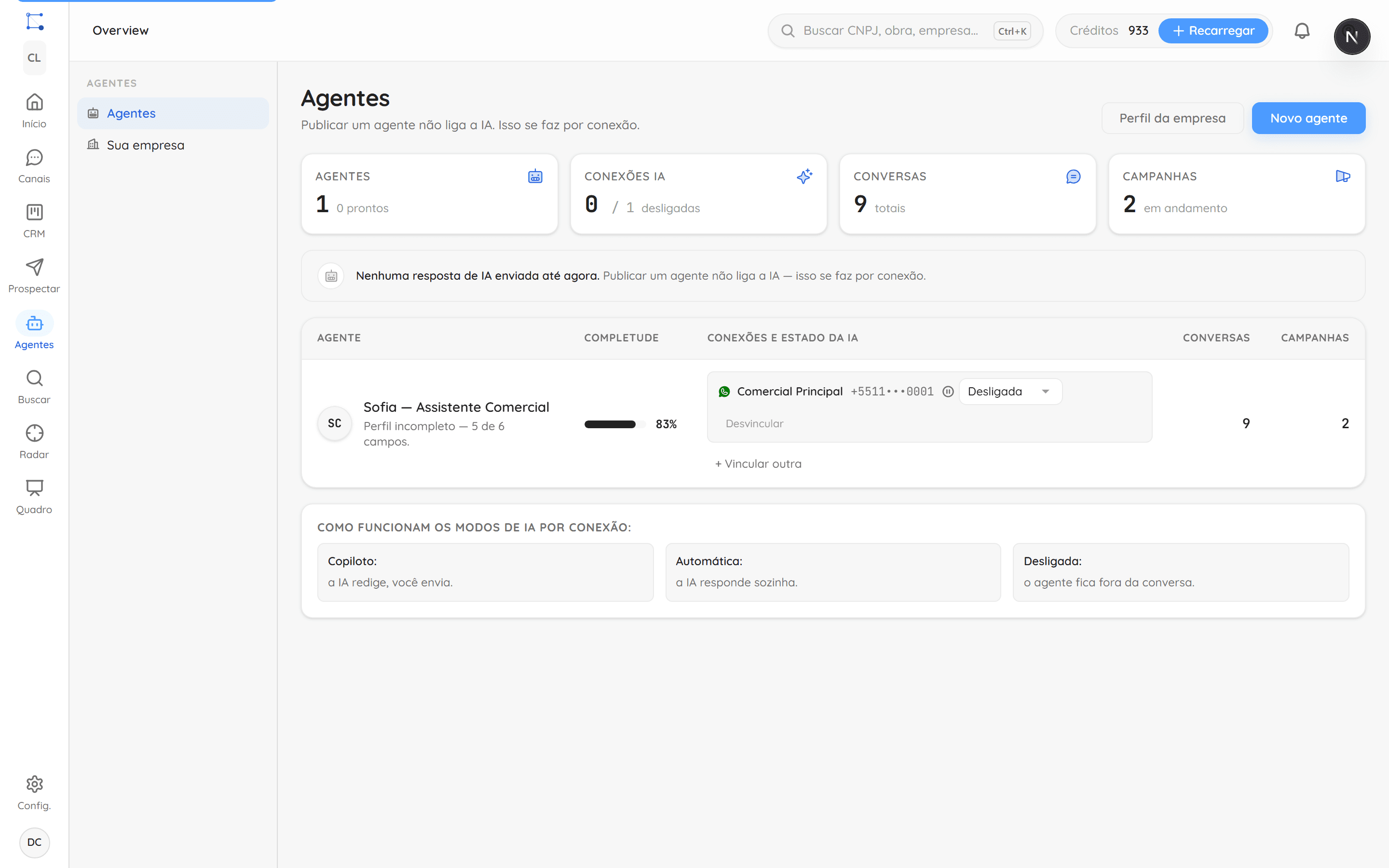 Campanha de disparo com SDR de IA no Conecta Lead